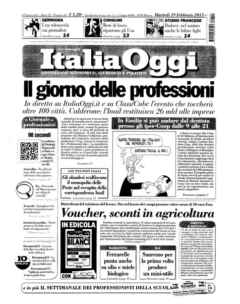 Italia oggi : quotidiano di economia finanza e politica